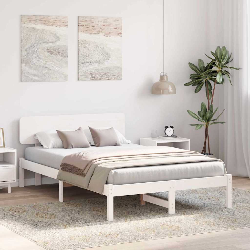 Bedframe met hoofdeinde Wit 140 x 190 cm Massief grenenhout