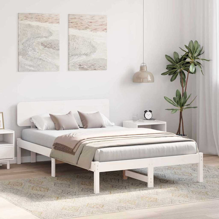 Bedframe met hoofdeinde Wit 140 x 190 cm Massief grenenhout