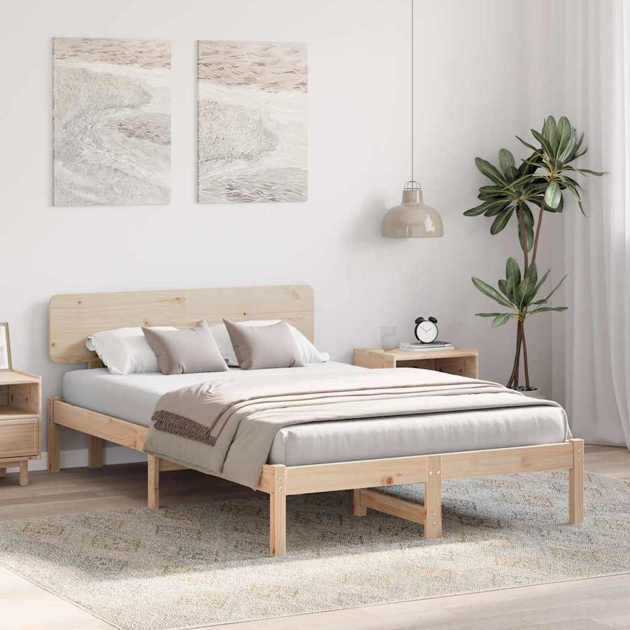 Bedframe met hoofdeinde Naturel 135 x 190 cm Massief grenenhout