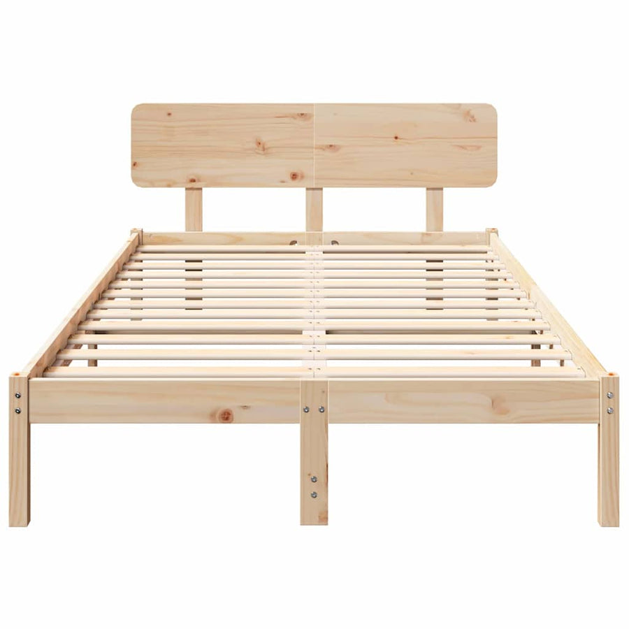 Bedframe met hoofdeinde Naturel 135 x 190 cm Massief grenenhout
