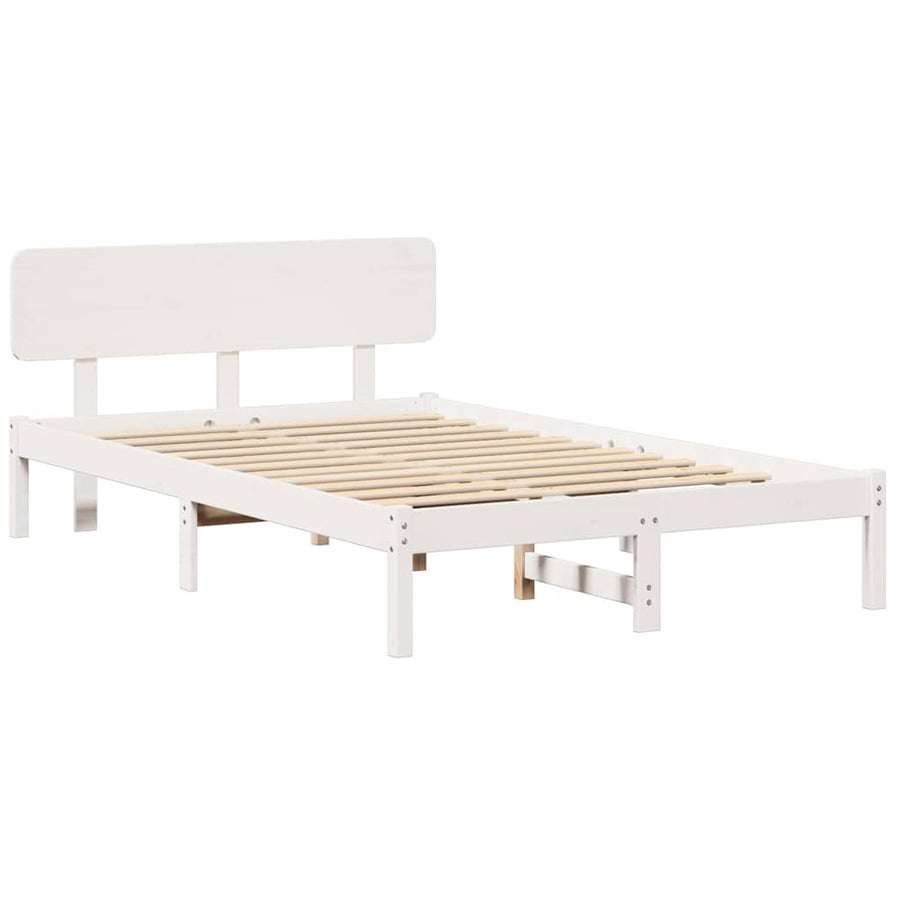 Bedframe met hoofdeinde Wit 135 x 190 cm Massief grenenhout