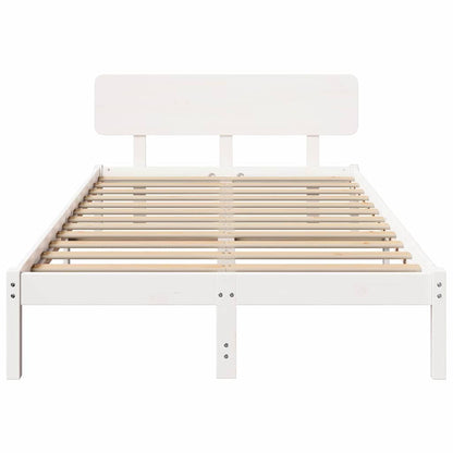 Bedframe met hoofdeinde Wit 135 x 190 cm Massief grenenhout