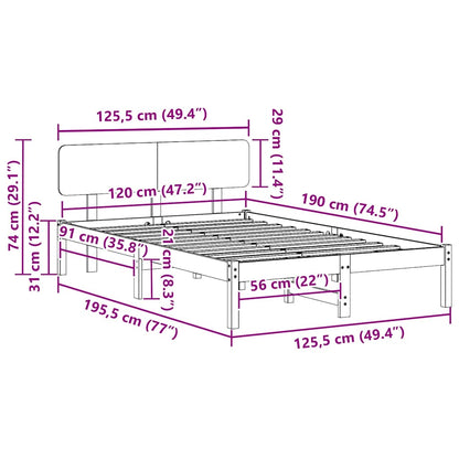 Bedframe met hoofdeinde Wit 120 x 190 cm Massief grenenhout