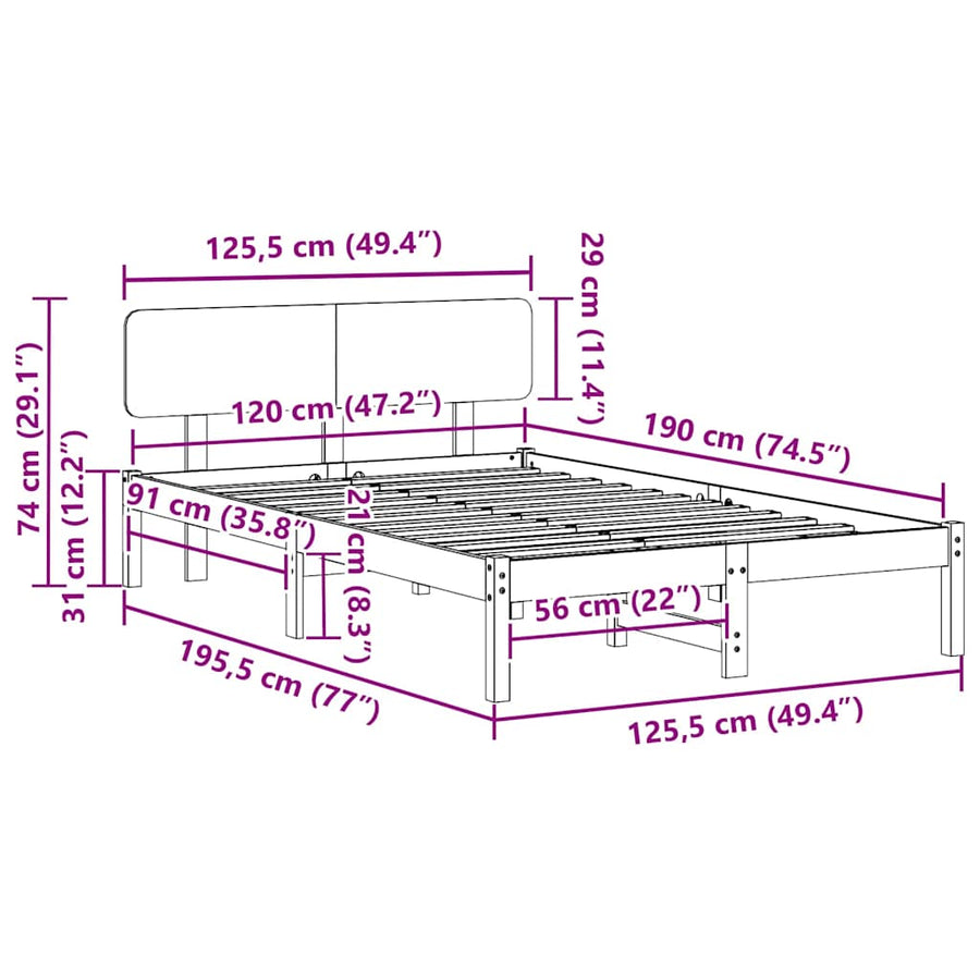Bedframe met hoofdeinde Wit 120 x 190 cm Massief grenenhout