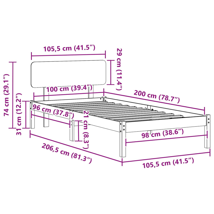 Bedframe Wasbruin 100 x 200 cm Massief grenenhout