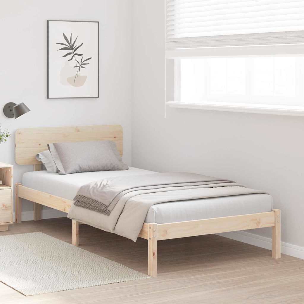 Bedframe met hoofdeinde Naturel 90 x 200 cm Massief grenenhout