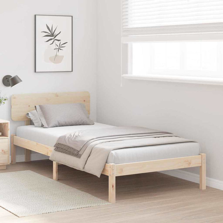 Bedframe met hoofdeinde Naturel 90 x 200 cm Massief grenenhout