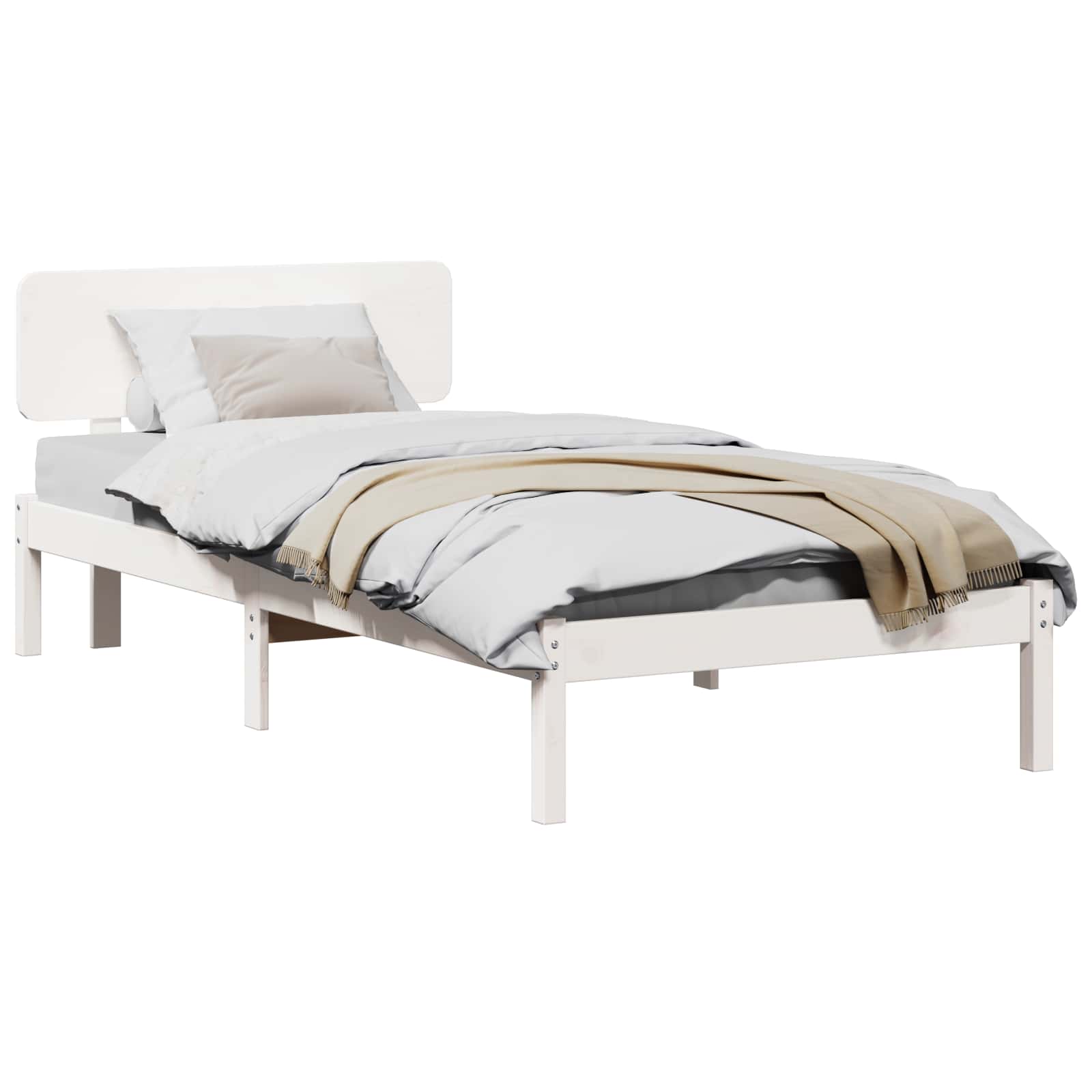 Bedframe met hoofdeinde Wit 90 x 200 cm Massief grenenhout