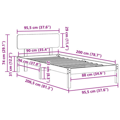 Bedframe met hoofdeinde Wit 90 x 200 cm Massief grenenhout