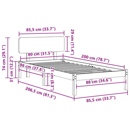 Bedframe met hoofdeinde Wit 80 x 200 cm Massief grenenhout