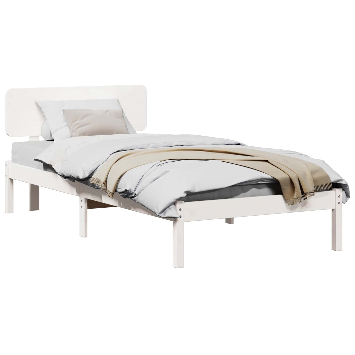 Bedframe met hoofdeinde Wit 90 x 190 cm Massief grenenhout