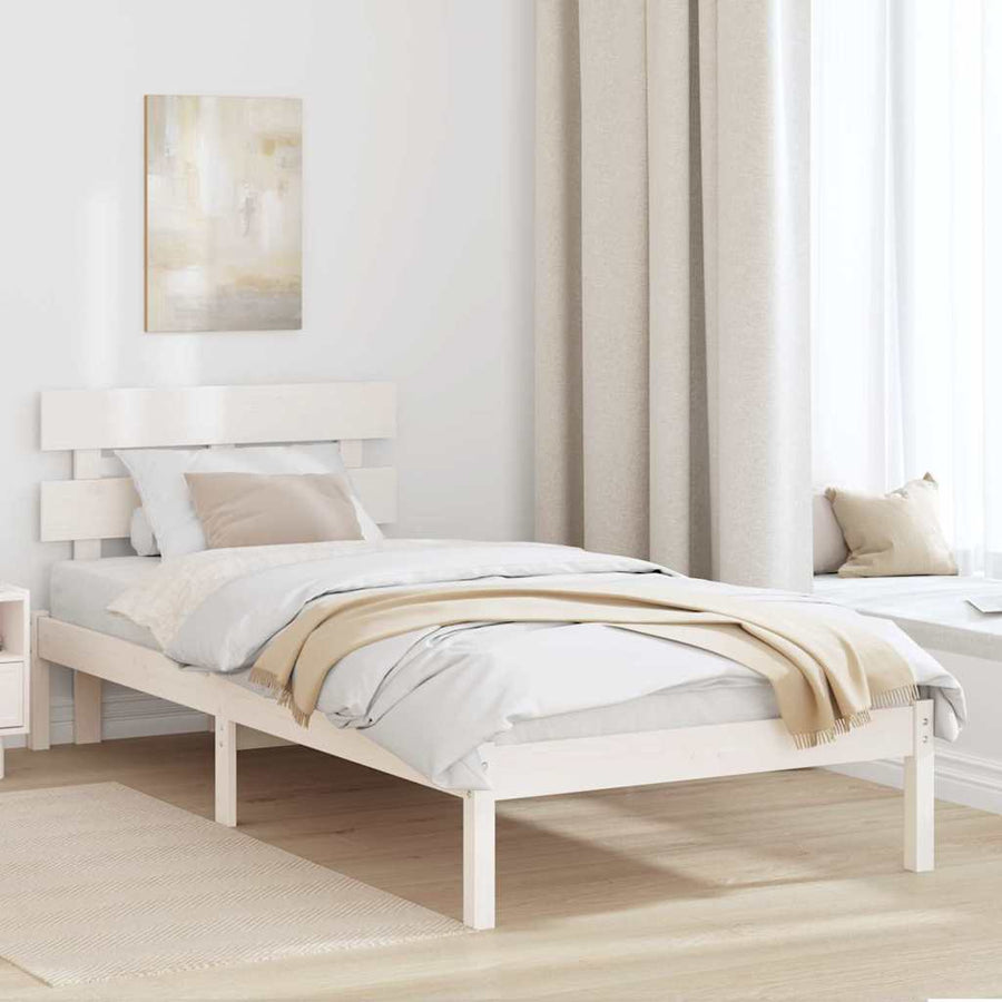Bedframe met hoofdbord Wit 90x190 cm Massief grenenhout