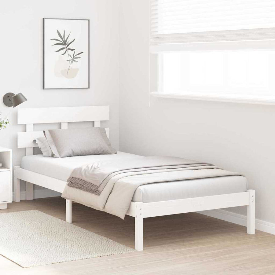 Bedframe met hoofdbord Wit 90x190 cm Massief grenenhout