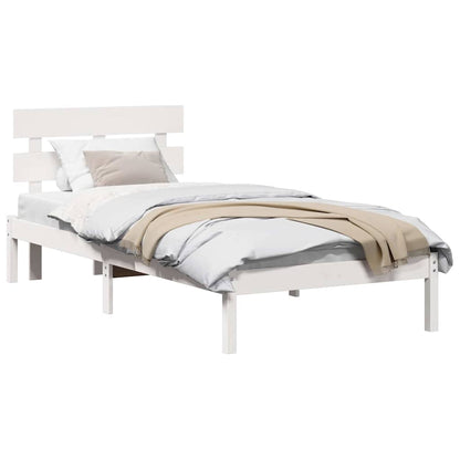 Bedframe met hoofdbord Wit 90x190 cm Massief grenenhout