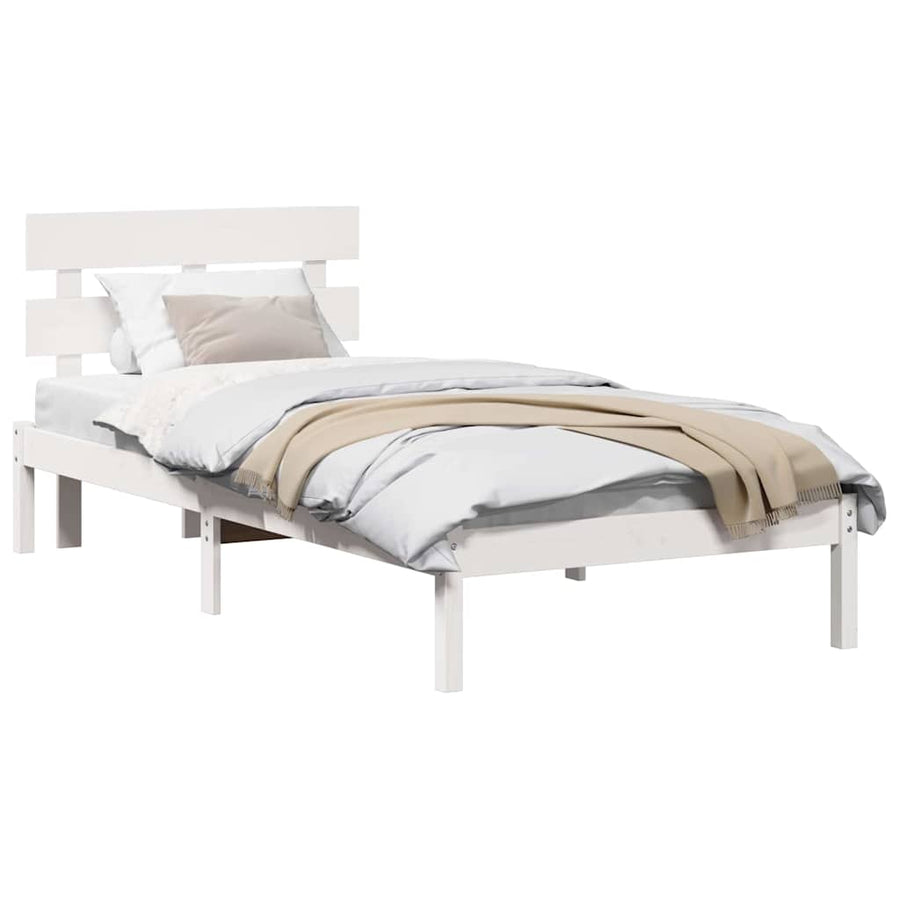 Bedframe met hoofdbord Wit 90x190 cm Massief grenenhout