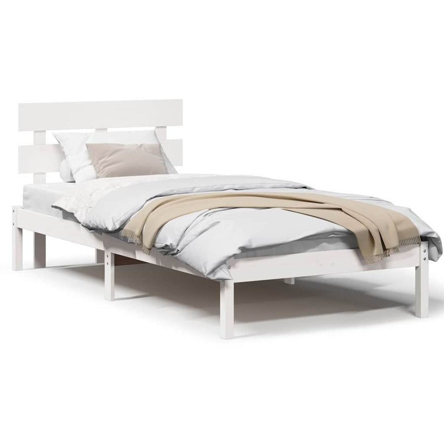 Bedframe met hoofdbord Wit 90x190 cm Massief grenenhout