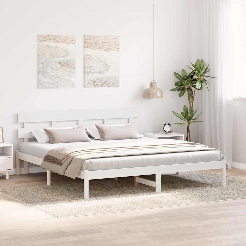 Bedframe met hoofdeinde Wit 180 x 200 cm Massief grenenhout