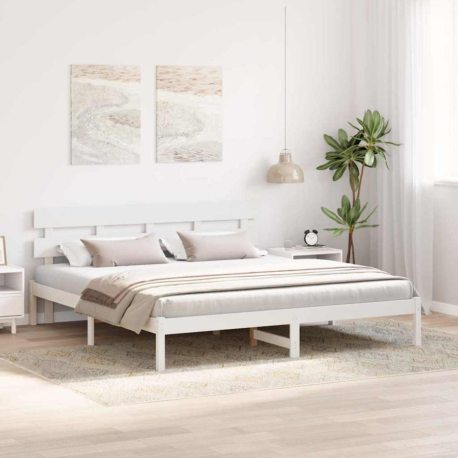 Bedframe met hoofdeinde Wit 180 x 200 cm Massief grenenhout
