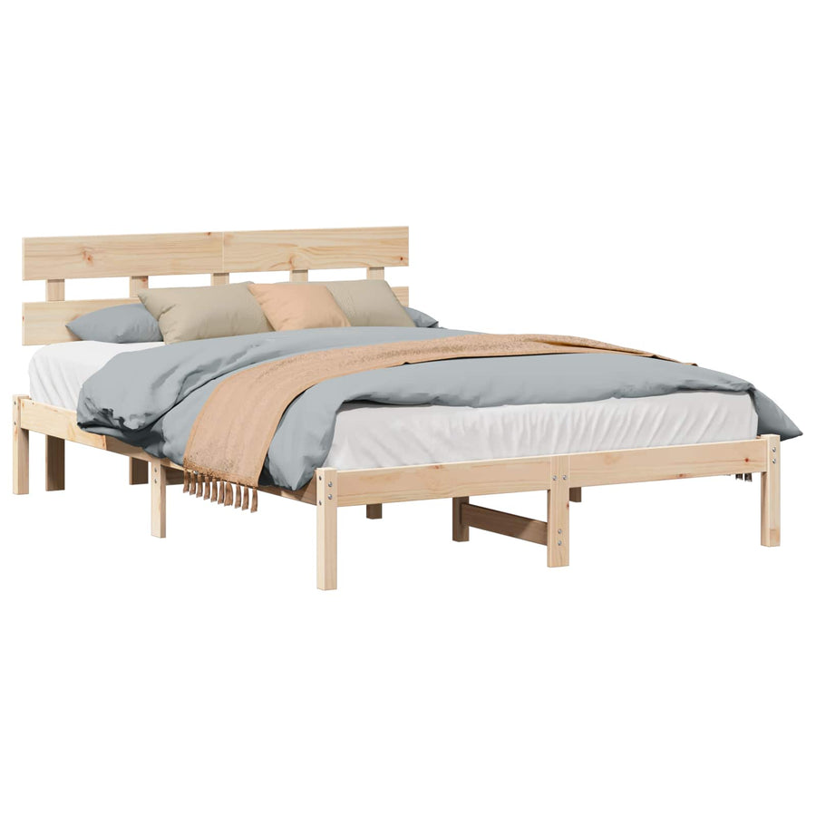 Bedframe met hoofdeinde Bruin 150 x 200 cm Massief grenenhout