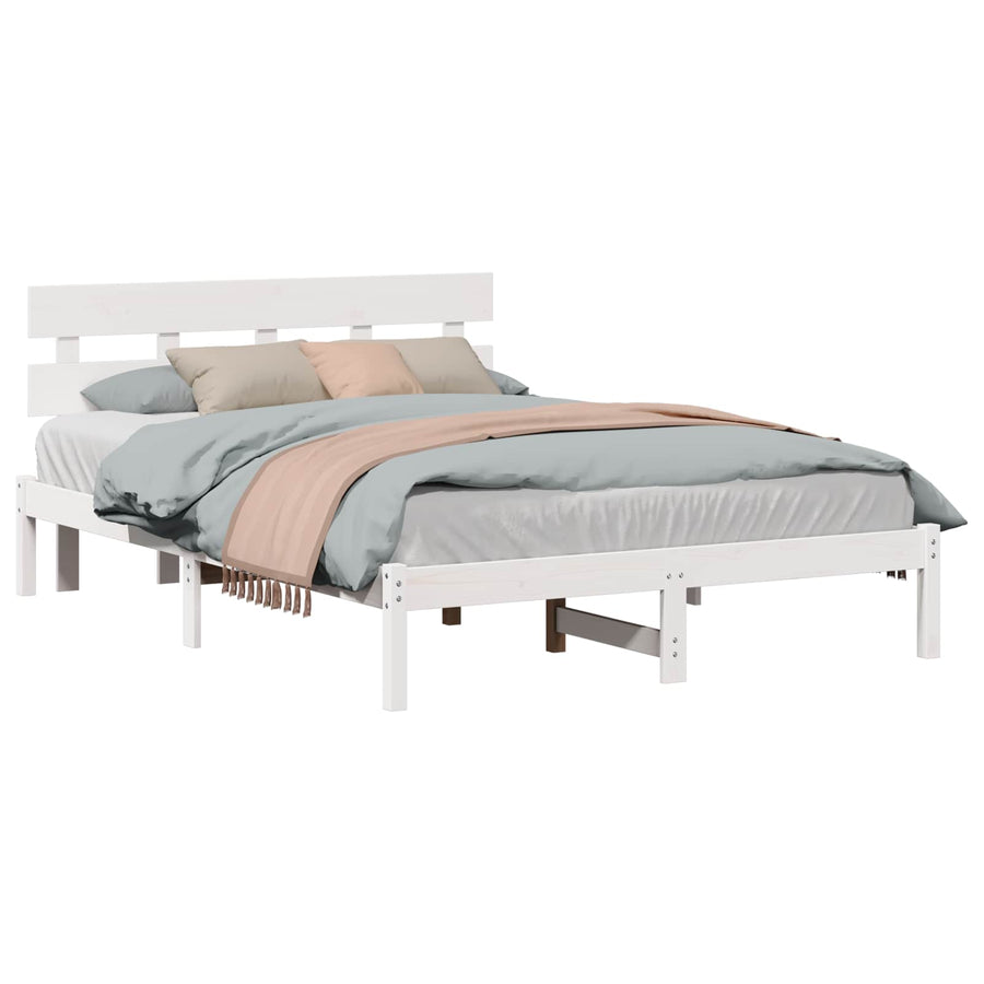 Bedframe met hoofdeinde Wit 150 x 200 cm Massief grenenhout