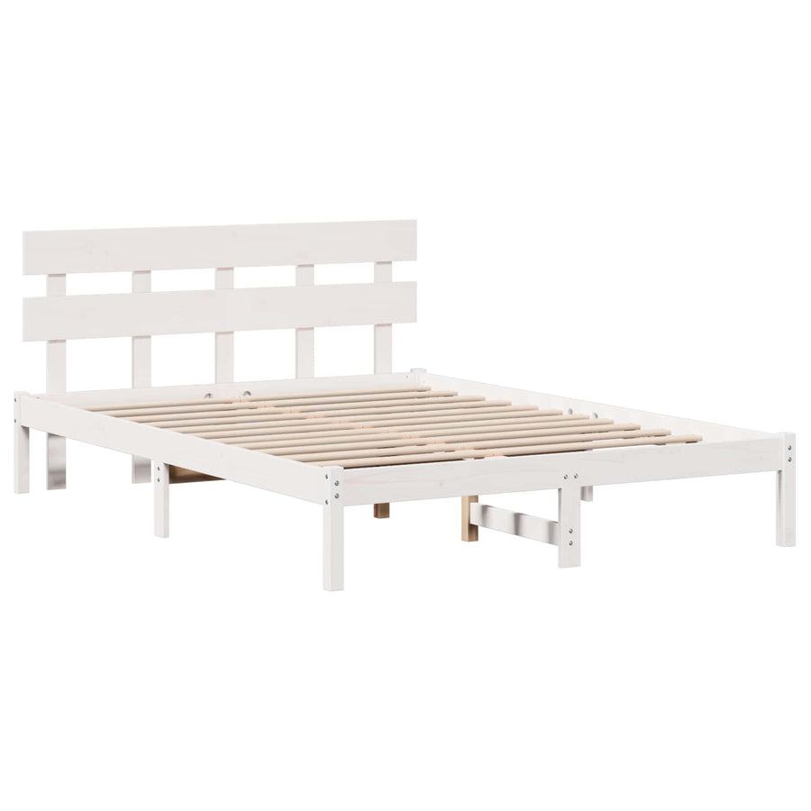Bedframe met hoofdeinde Wit 150 x 200 cm Massief grenenhout