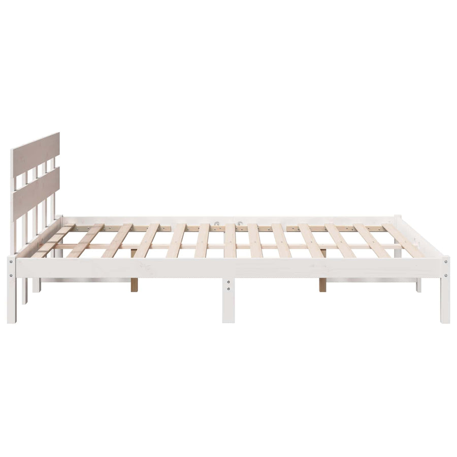 Bedframe met hoofdeinde Wit 150 x 200 cm Massief grenenhout