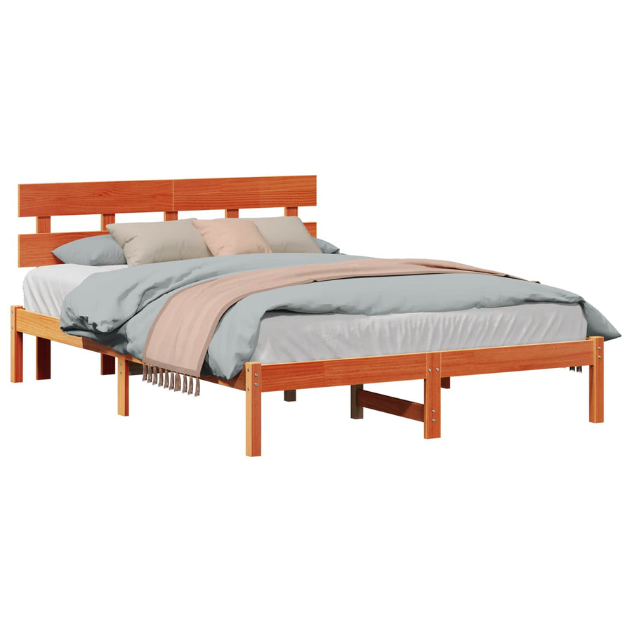 Bedframe met hoofdeinde Bruin 150 x 200 cm Massief grenenhout