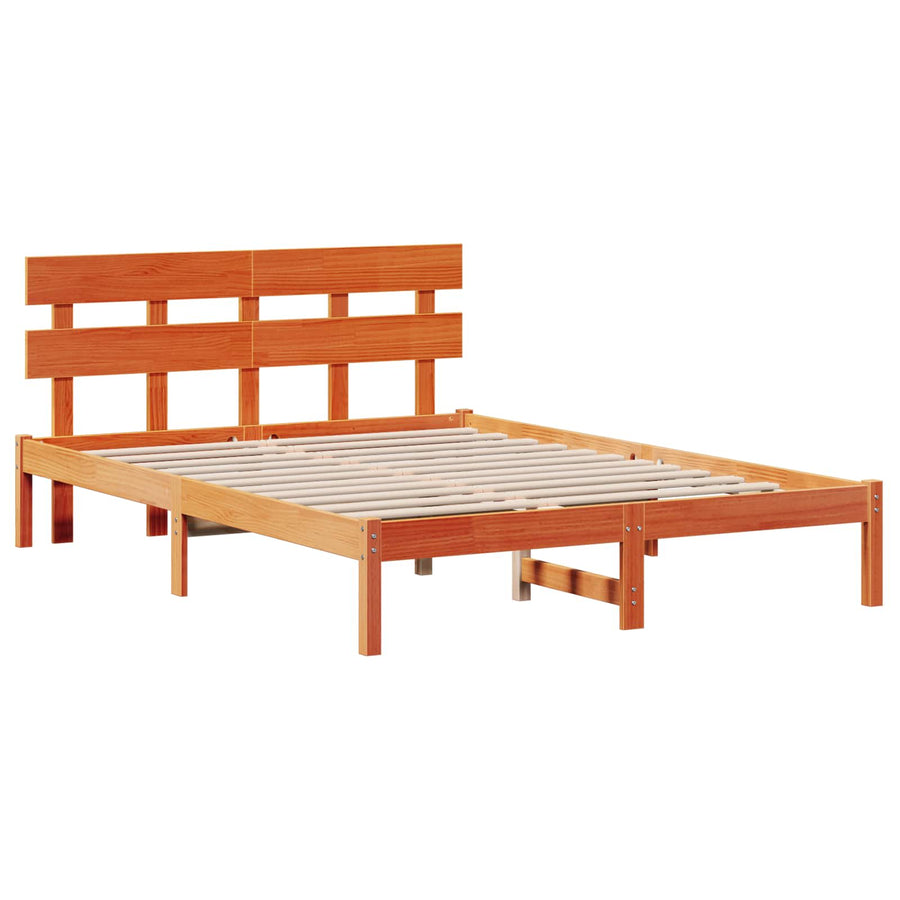 Bedframe met hoofdeinde Bruin 150 x 200 cm Massief grenenhout