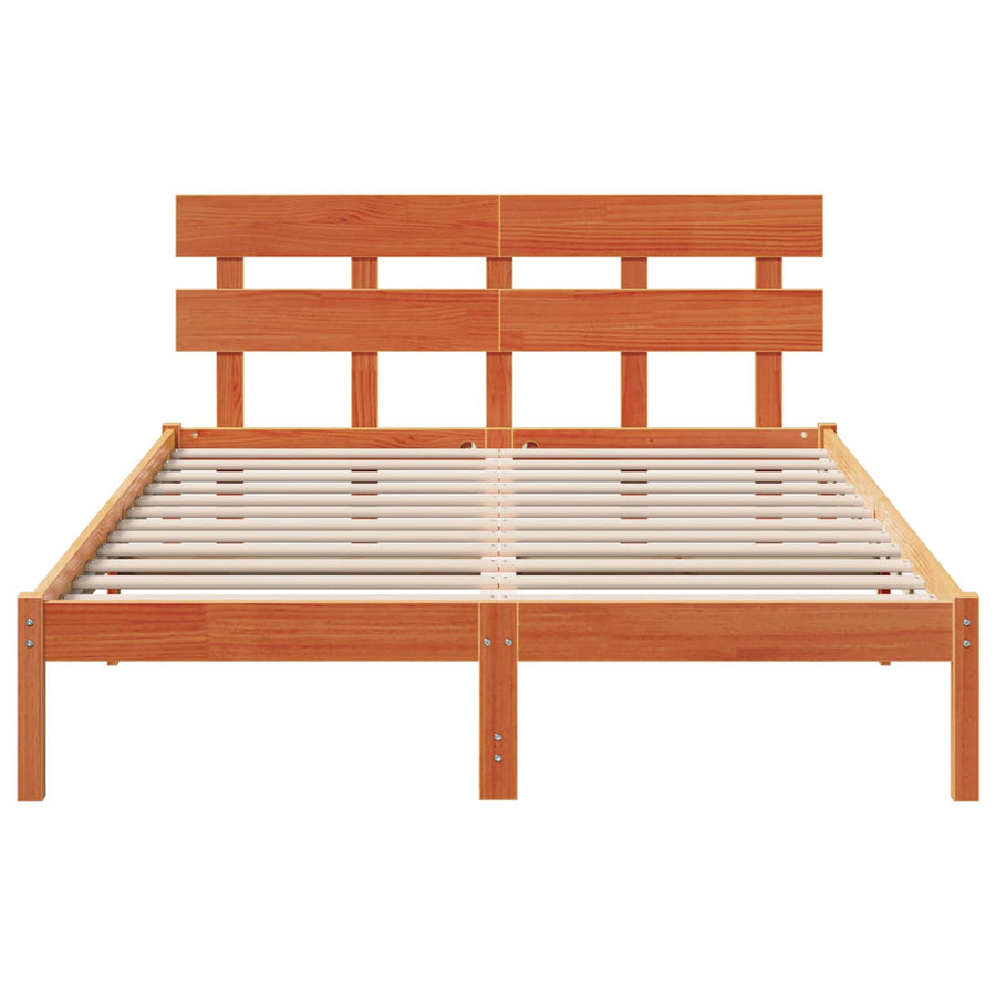 Bedframe met hoofdeinde Bruin 140 x 200 cm Massief grenenhout