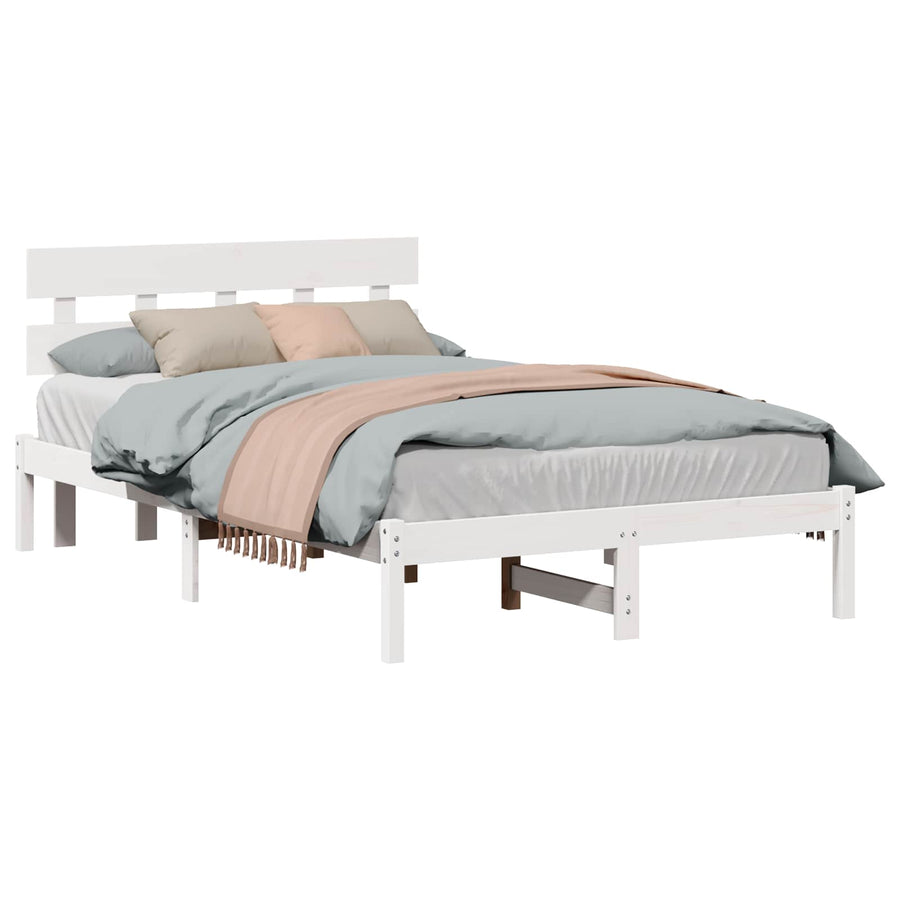 Bedframe met hoofdeinde Wit 120 x 200 cm Massief grenenhout