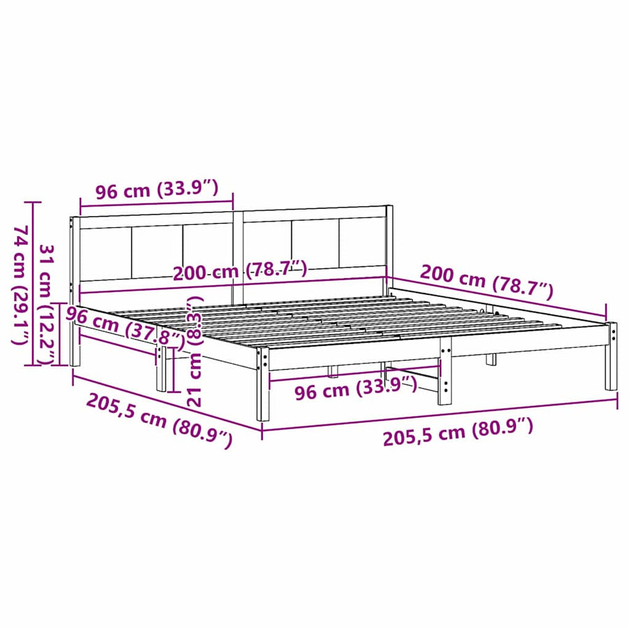 Bedframe Wit 200 x 200 cm Massief grenenhout
