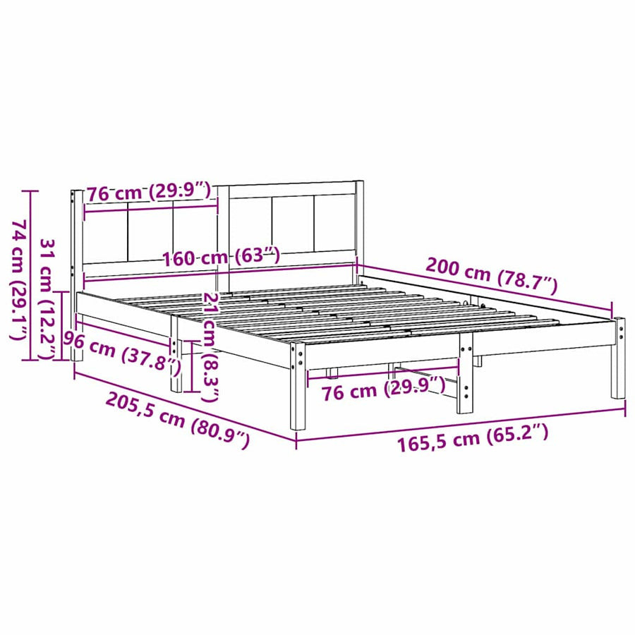Bedframe Bruin 160 x 200 cm Massief grenenhout