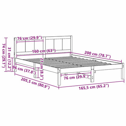 Bedframe Wit 160x200 cm Massief Grenenhout