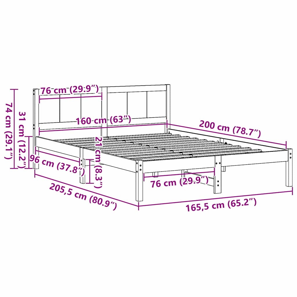 Bedframe Bruin 160 x 200 cm Massief grenenhout