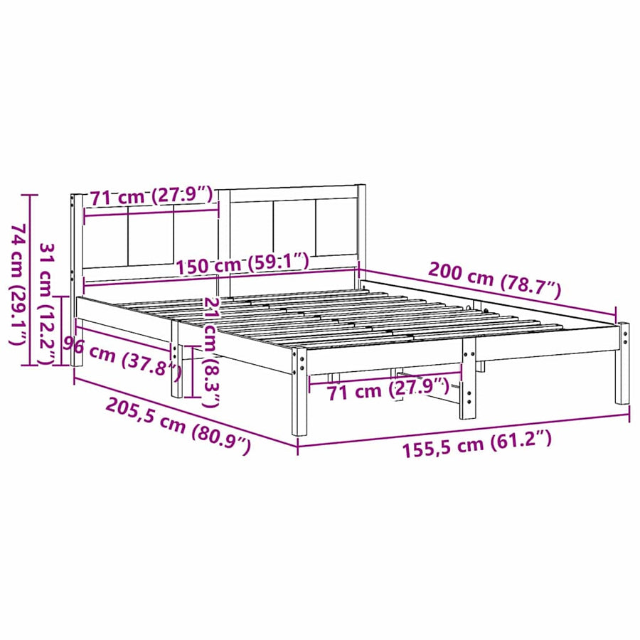 Bedframe Wit 150 x 200 cm Massief grenenhout
