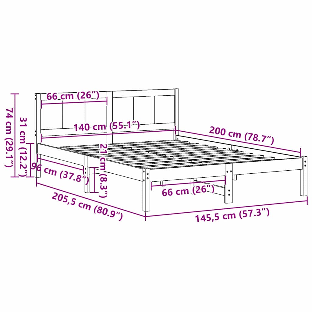 Bedframe Wit 140 x 200 cm Massief grenenhout