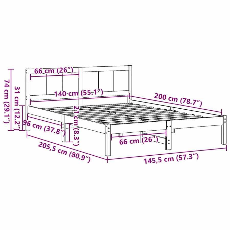 Bedframe Bruin 140 x 200 cm Massief grenenhout