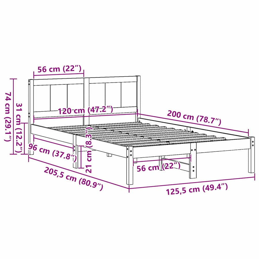 Bedframe Bruin 120 x 200 cm Massief grenenhout