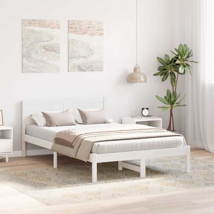 Bedframe Wit 135 x 190 cm Massief grenenhout