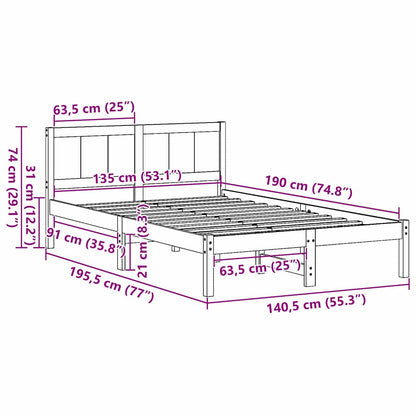 Bedframe Bruin 135 x 190 cm Massief grenenhout