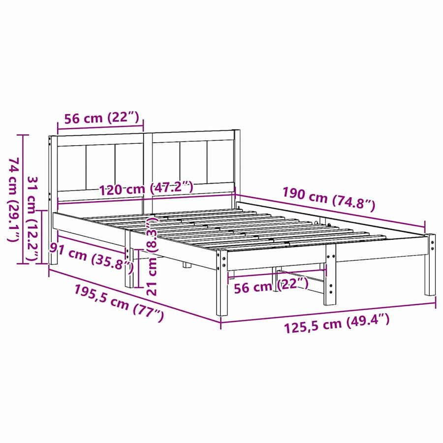 Bedframe Wit 120 x 190 cm Massief grenenhout