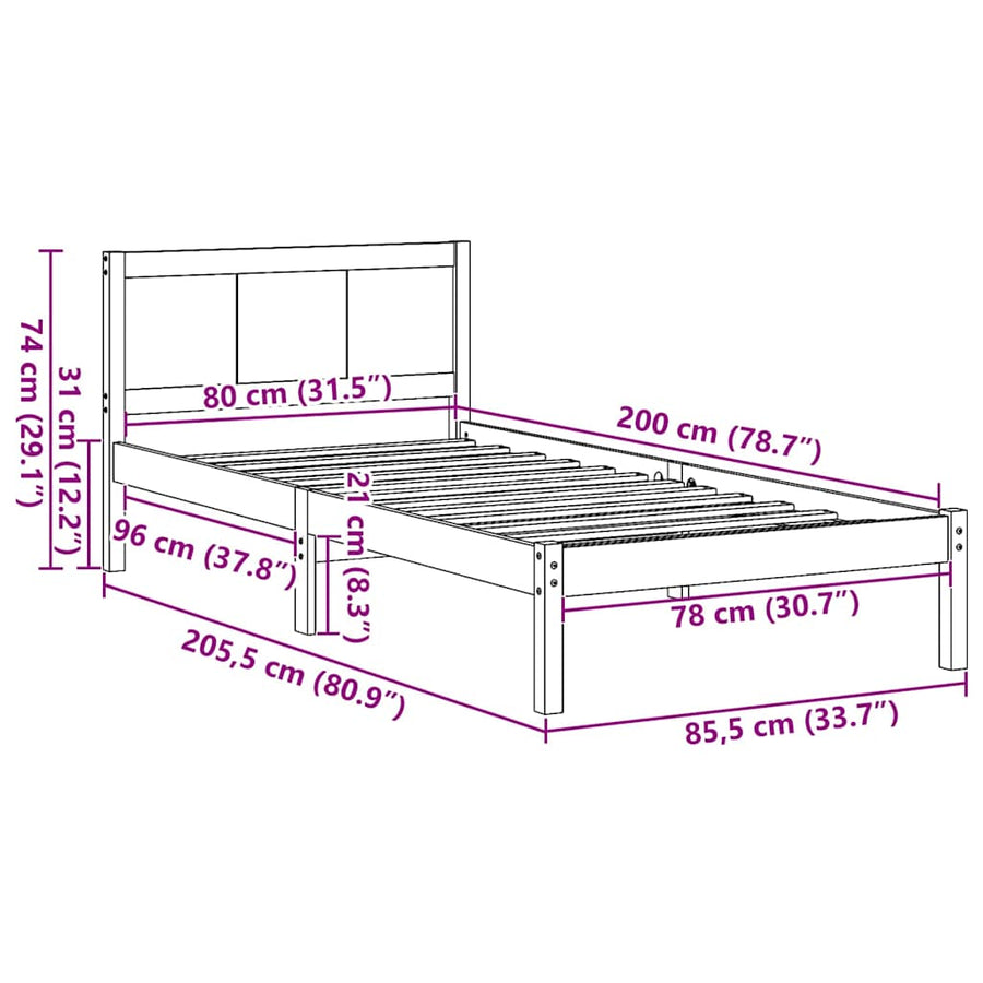 Bedframe Wit 80 x 200 cm Massief grenenhout