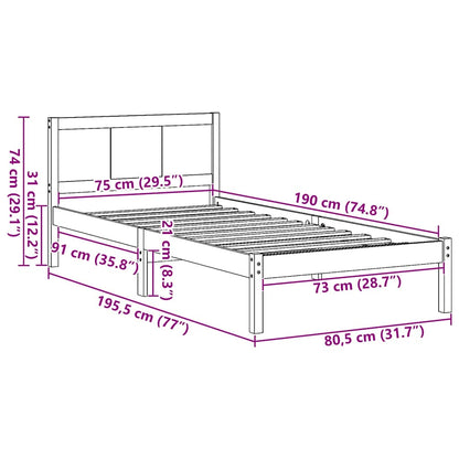 Bedframe Wit 75 x 190 cm Massief grenenhout
