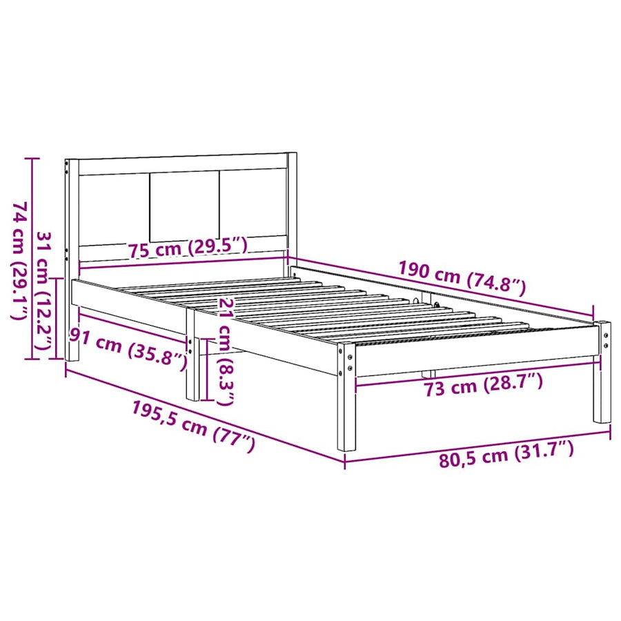 Bedframe Wit 75 x 190 cm Massief grenenhout