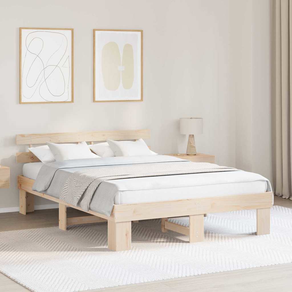 Bedframe met hoofdeinde Naturel 140 x 200 cm Massief grenenhout