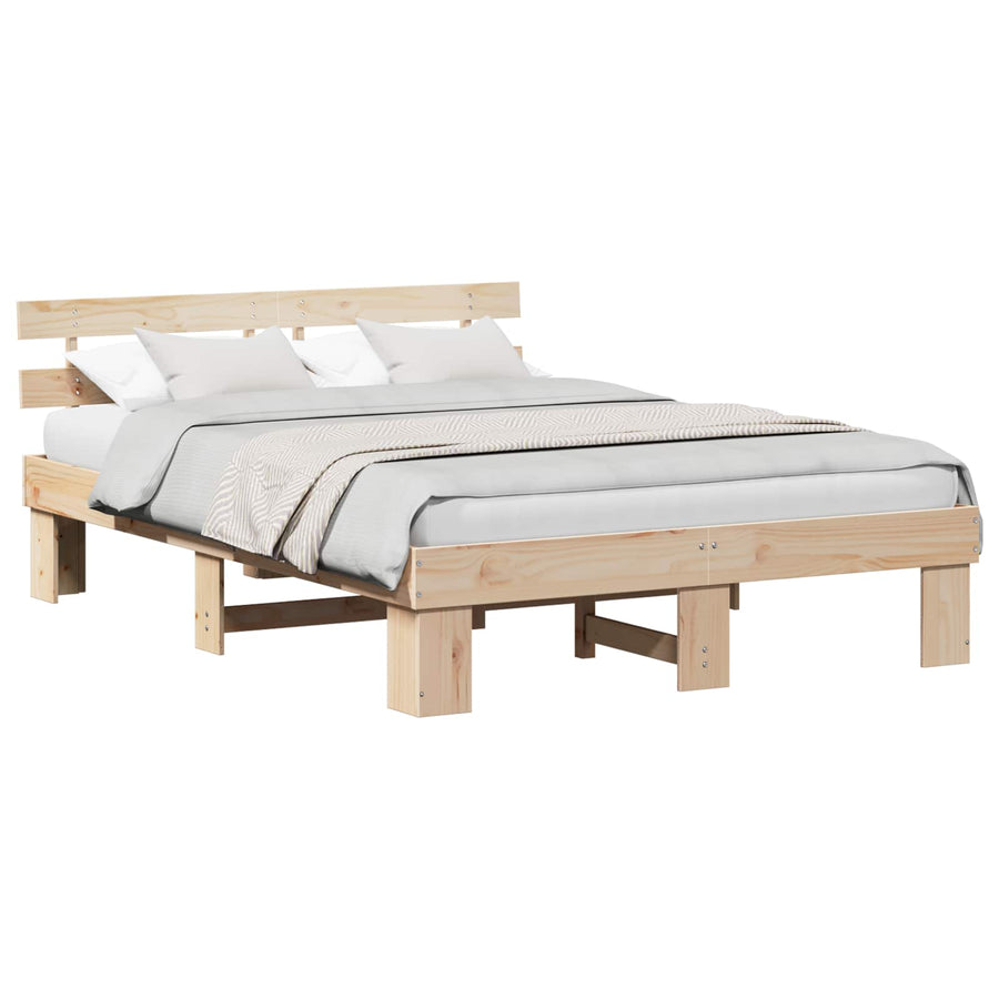 Bedframe met hoofdeinde Naturel 140 x 200 cm Massief grenenhout