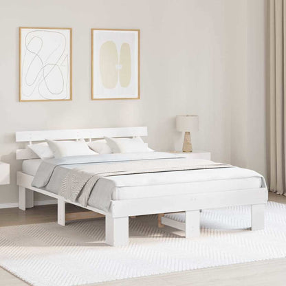 Bedframe met hoofdeinde Wit 140 x 200 cm Massief grenenhout