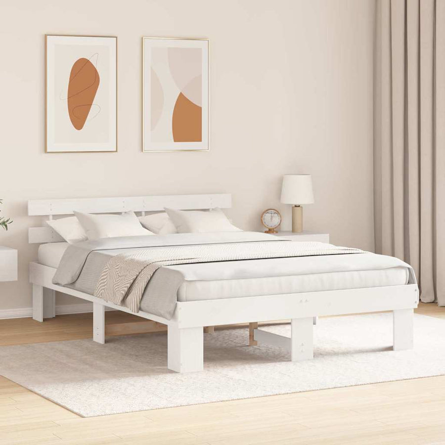 Bedframe met hoofdeinde Wit 140 x 200 cm Massief grenenhout