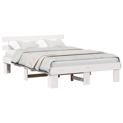 Bedframe met hoofdeinde Wit 140 x 200 cm Massief grenenhout