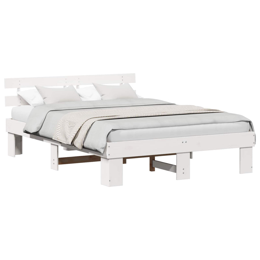 Bedframe met hoofdeinde Wit 140 x 200 cm Massief grenenhout